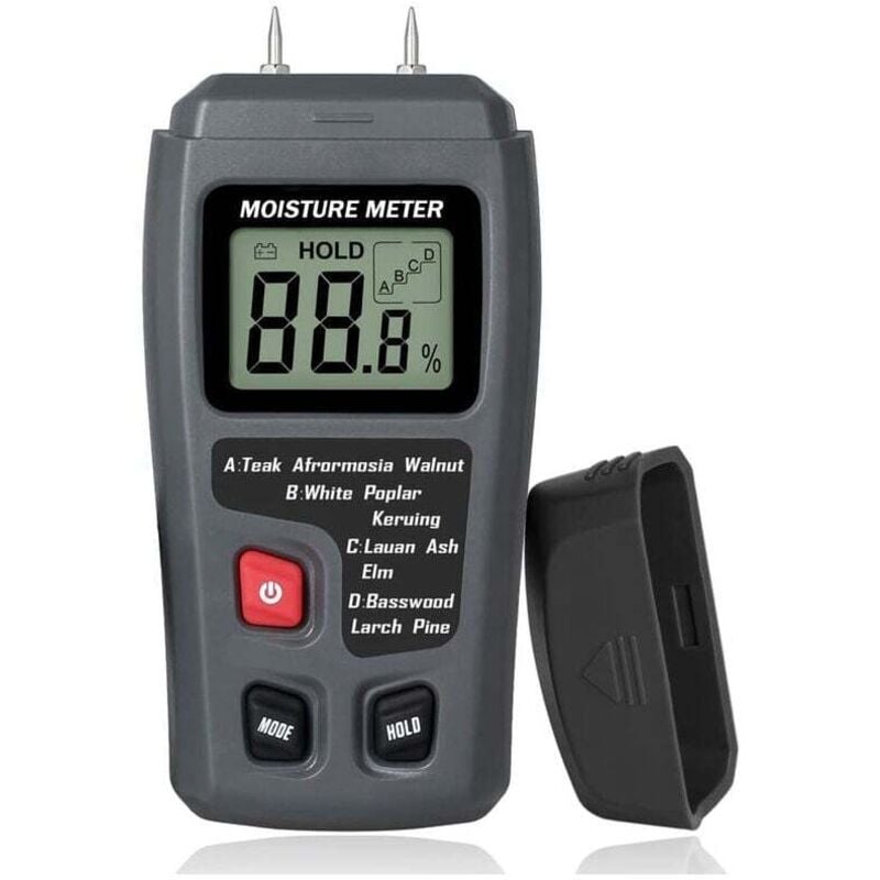 Tragbares Holzfeuchtemessgerät mit LCD-Display zur Messung der Holzfeuchte von Brennholz und Papier