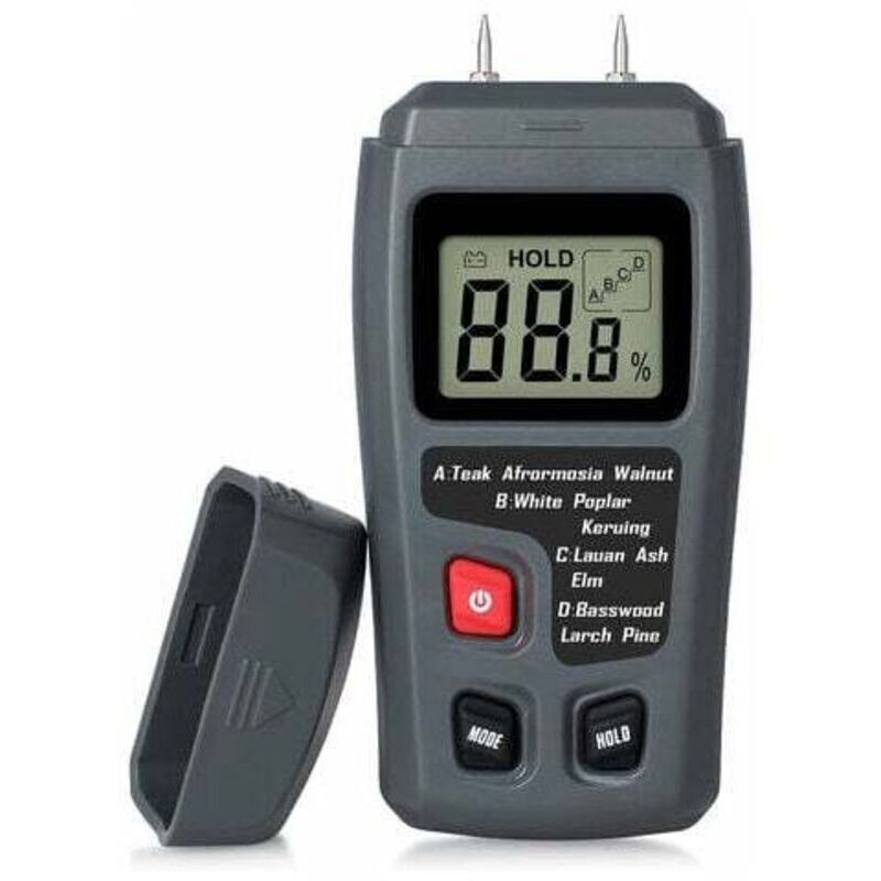 Tragbares Holzfeuchtemessgerät mit LCD-Display zur Messung der Holzfeuchte von Brennholz und Papier