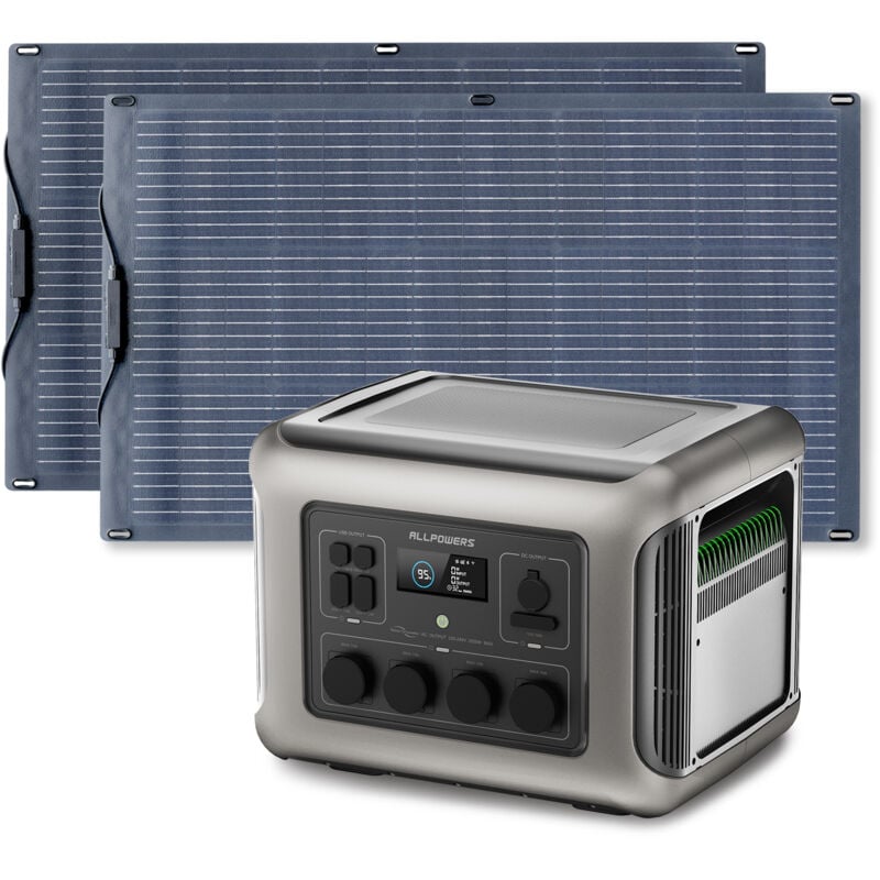 R2500 Solargenerator mit 2x 100W flexiblem Solarpanel, 4 x 2500W ac Ausgänge (4000W Spitze), 2016Wh lfp Tragbare Powerstation mit Solarpanel für