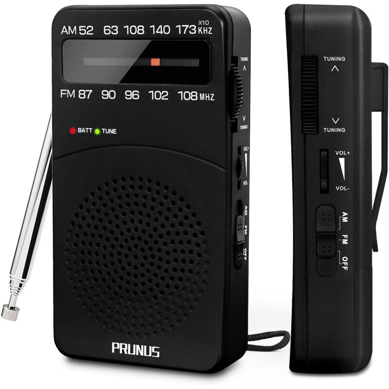 Tragbares Radio, J-166 AM(MW)/FM Kleines batteriebetriebenes Radio, Mini-Taschenradio mit ausgezeichnetem Empfang, Abstimmknopf mit Signalanzeige,
