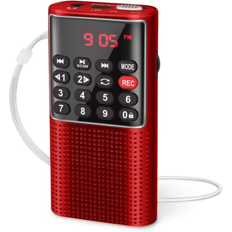 Tragbares Radio, kleines wiederaufladbares tragbares Radio mit Aufnahmefunktion, tragbares FM-Radio unterstützt MP3/TF/AUX/USB-C (Pink)