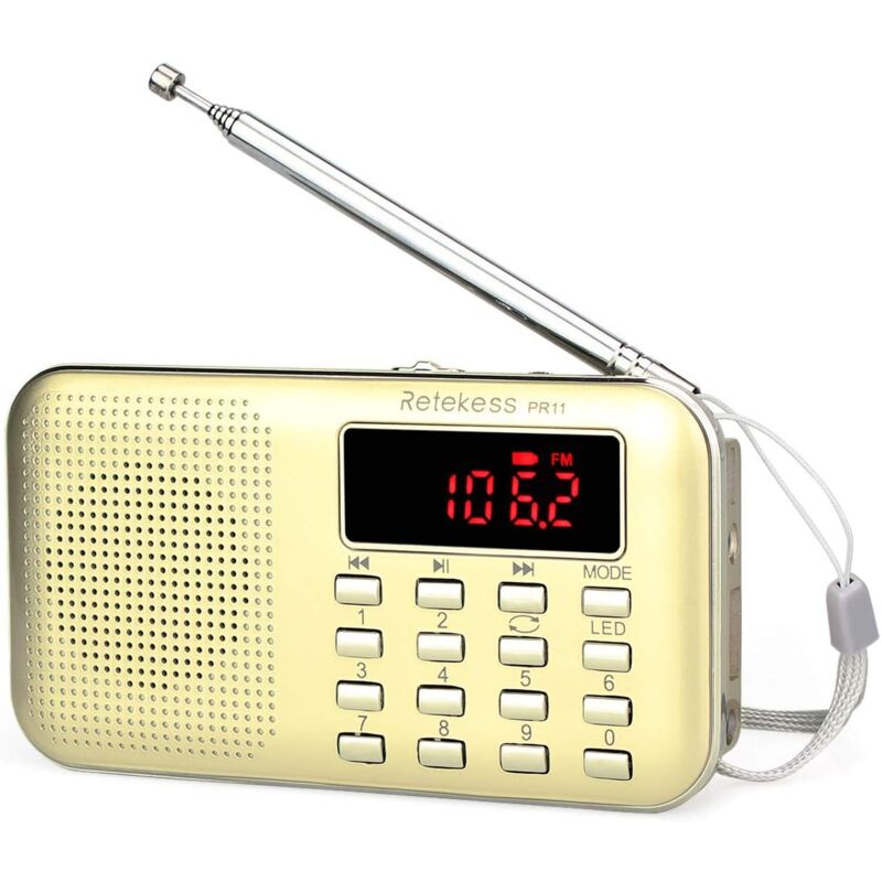 Tragbares Radio, UKW-AM-Radio, Batterien und Netz, MP3, Lautsprecher, TF-Karte/USB-Unterstützung, Taschenlampe, geeignet für Überleben, Badezimmer,