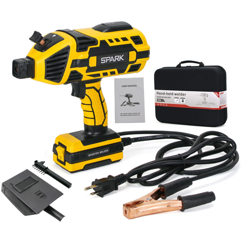 Tragbares Schweißgerät, 110 V, 120 Ampere, Lichtbogenschweißgerät mit Schweißhelm und Handschuhen, IGBT-Wechselrichter, 5 variable