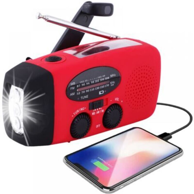 Tragbares Solar-Radio, AM/FM/NOAA-Radio mit Kurbelantrieb, Notfall-Wettergerät mit 3-LED-Taschenlampe und Handy-Ladegerät für Wandern und Camping