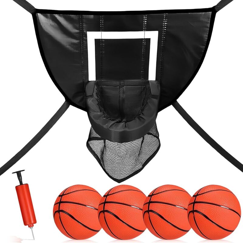 Gabrielle - Trampolin-Basketballkorb: Abreißring zum Trampolinspringen, Mini-Basketballkorb für den Außenbereich mit 4 Mini-Basketbällen und Pumpe,
