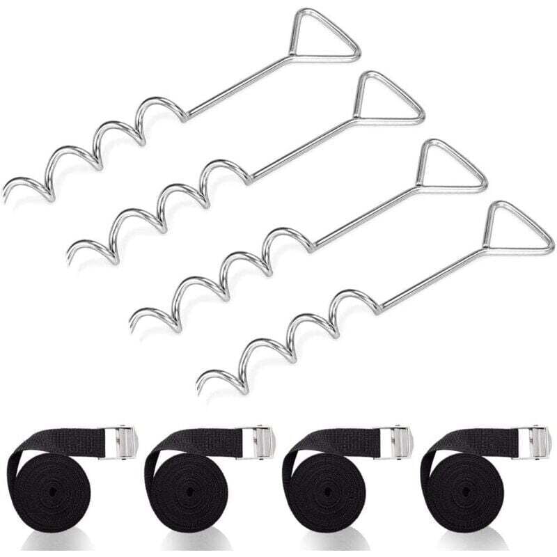 Trampolin-Bodenanker mit Gurten – Stahlschlaufen, Spiral-Trampolin-Anker-Set aus Stahl, Trampolin-Befestigung, robuste Trampolin-Ankerpfähle für