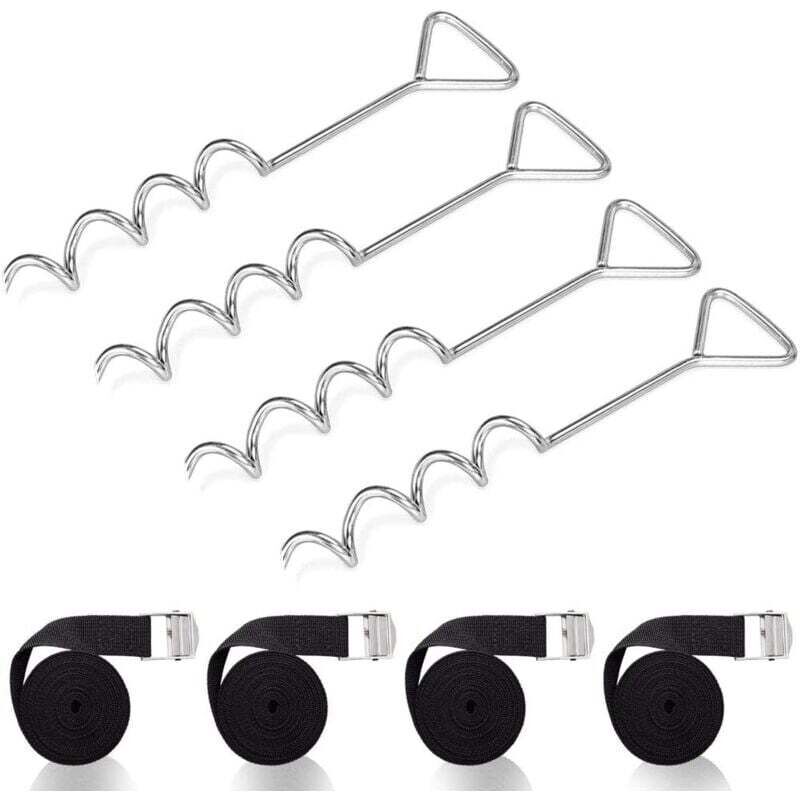 Trampolin-Bodenanker mit Gurten – Stahlschlaufen, Spiral-Trampolin-Anker-Set aus Stahl, Trampolin-Befestigung, robuste Trampolin-Ankerpfähle für