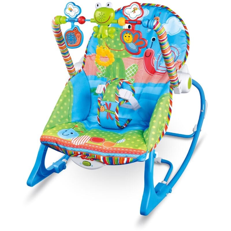Babywippe,Elektrische Babyschaukel mit Musik,Verstellbarer Winkel,3-Punkt-Sicherheitsgurt,Metallrahmen mit rutschfesten Füßen,Blauer Frosch,0-3 Jahre