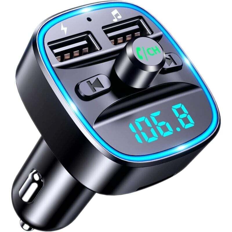 Bluetooth-FM-Transmitter, Bluetooth-MP3-Player, kabelloser Radioadapter, FM-Transmitter, Auto-Kit-Ladegerät, Freisprecheinrichtung, 2 USB-Anschlüsse