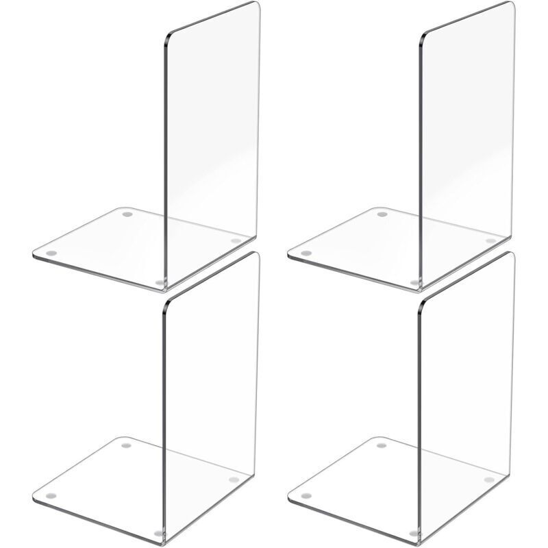 Transparente Acryl-Buchstützen, 4er-Set, dekorativer Buchstützen-Organizer, Stopper für Bücher, CDs, Ordner und Videospiele.