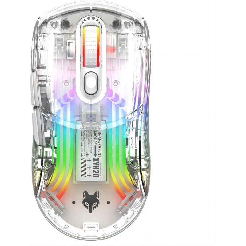 Transparente kabellose Gaming-Maus, wiederaufladbare Maus mit 5 DPI-Stufen, Hintergrundbeleuchtung, leise Klicks, ergonomisch für PC, Computer,