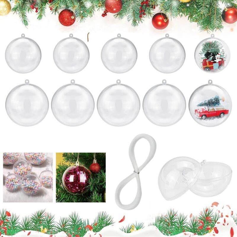 Transparente Weihnachtskugeln, 4/5 cm, transparente Kunststoffkugeln zum Befüllen, teilbare transparente befüllbare Kugeln, kleine transparente