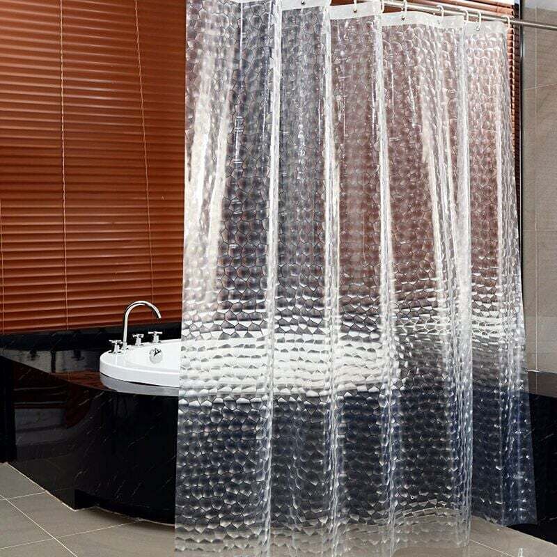 Transparenter Duschvorhang, 180 x 200 cm, 3D-Duschvorhang aus PEVA, schimmelresistent, antibakteriell, wasserdicht, waschbar, mit 12