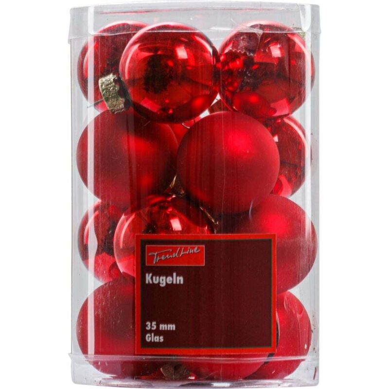 TrendLine Christbaumkugeln 16 Kugeln Ø 3,5 cm Glas Rot Weihnachtskugeln