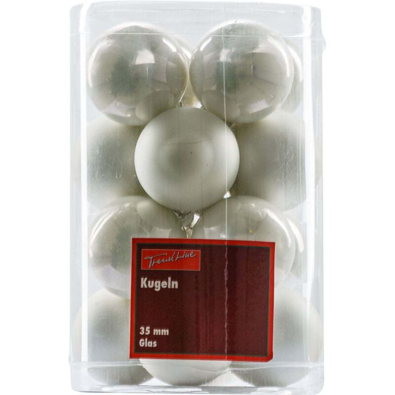 TrendLine Christbaumkugeln 16 Kugeln Ø 3,5 cm Glas Winterweiß Weihnachtskugeln