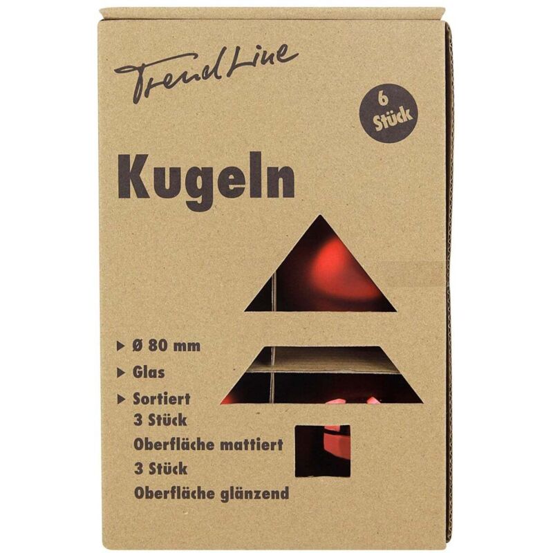 TrendLine Christbaumkugeln 6 Kugeln Ø 8 cm Glas Rot Weihnachtskugeln Weihnachten