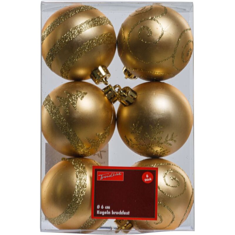 Trendline - Christbaumkugeln 6Stk ø 6cm Gold Weihnachtskugeln Weihnachtsbaumkugeln