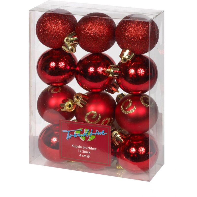 Trendline - Christbaumkugeln 12 Kugeln ø 4 cm Rot Weihnachtskugeln Weihnachtsbaum