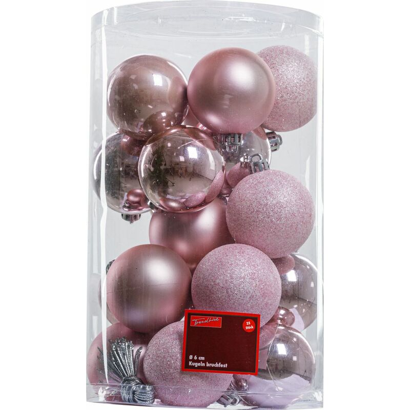 Trendline - Christbaumkugeln 25 Kugeln ø 6 cm Rosa Weihnachtskugeln Weihnachten