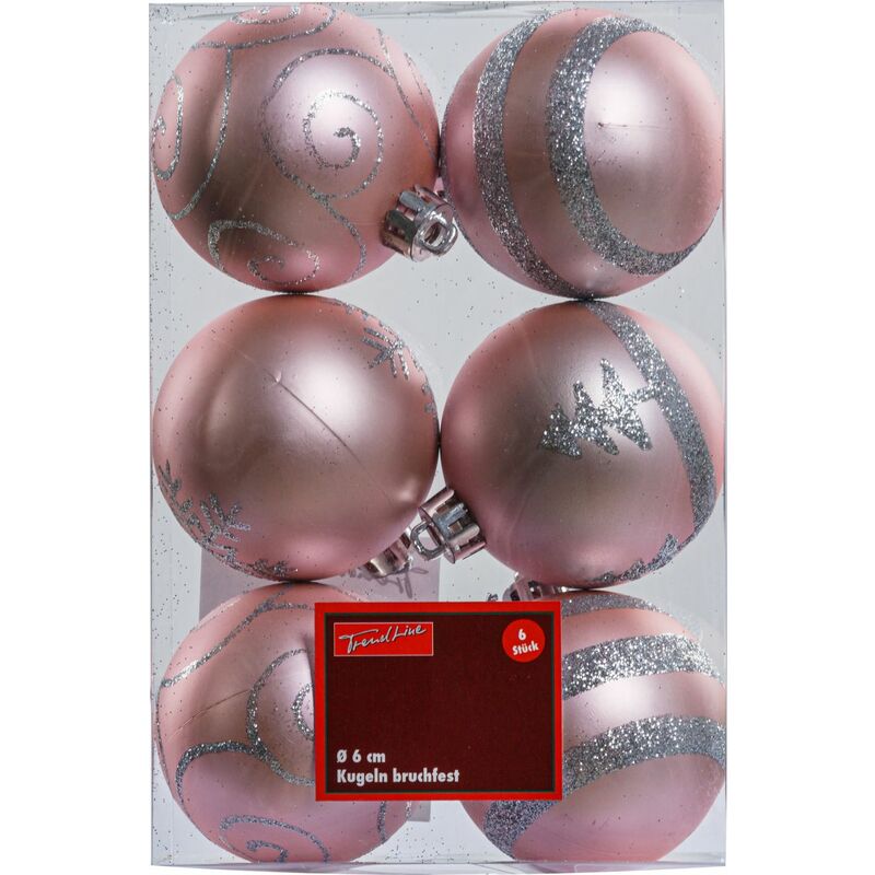 Trendline - Christbaumkugeln 6 Stk ø 6 cm Rosa Weihnachtskugeln Weihnachtsbaum