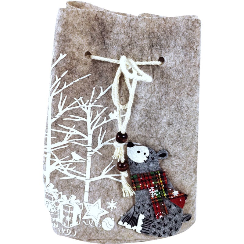 TrendLine Deko Beutel Filz Weihnachten 15 x 20 x 6 cm grau Figur