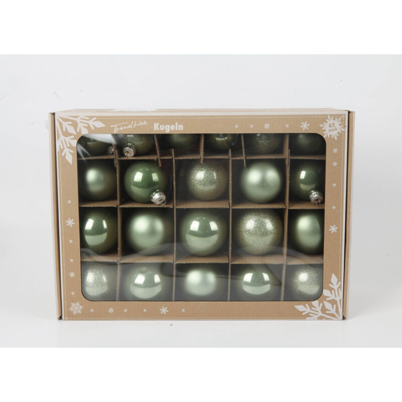TrendLine Weihnachtskugeln aus Glas Ø 5 cm,6 cm,7 cm salbei grün 42 Stück Weihnachtskugel