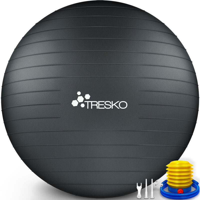 TRESKO Gymnastikball (Anthrazit, 75cm) mit Pumpe Fitnessball Yogaball Sitzball Sportball Pilates Ball Sportball