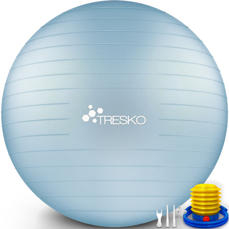 TRESKO Gymnastikball (Himmelblau, 55cm) mit Pumpe Fitnessball Yogaball Sitzball Sportball Pilates Ball Sportball