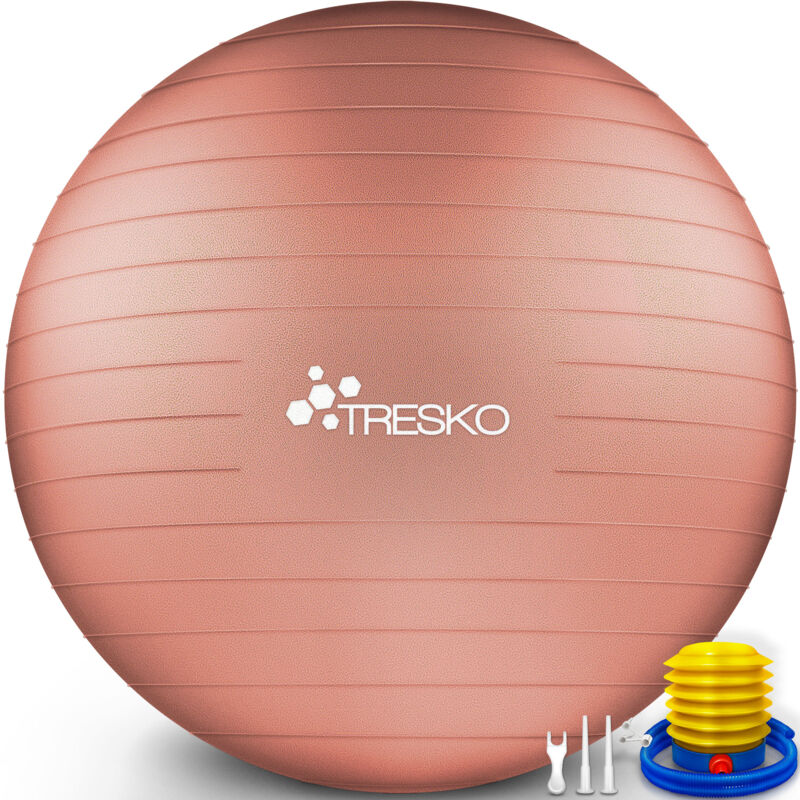 TRESKO Gymnastikball (Korallen-Rosé, 85cm) mit Pumpe Fitnessball Yogaball Sitzball Sportball Pilates Ball Sportball