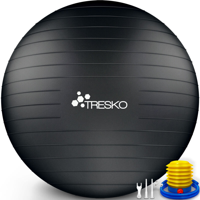 TRESKO Gymnastikball (Schwarz 75cm) mit Pumpe Fitnessball Yogaball Sitzball Sportball Pilates Ball Sportball