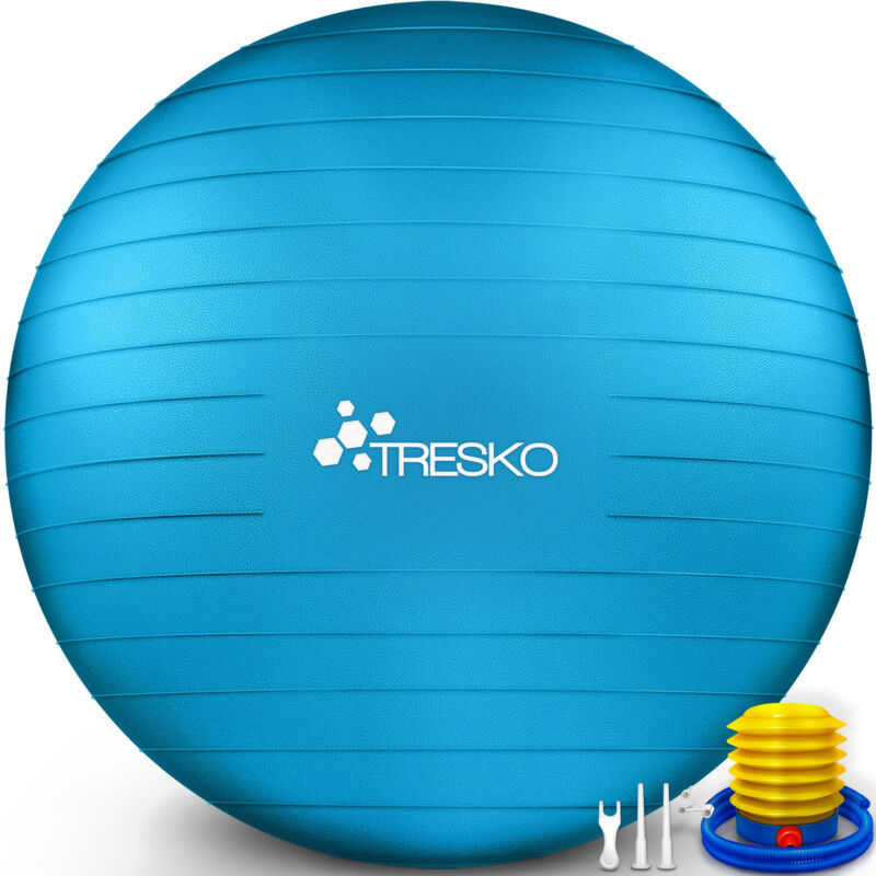 TRESKO Gymnastikball (Blau 85cm) mit Pumpe Fitnessball Yogaball Sitzball Sportball Pilates Ball Sportball