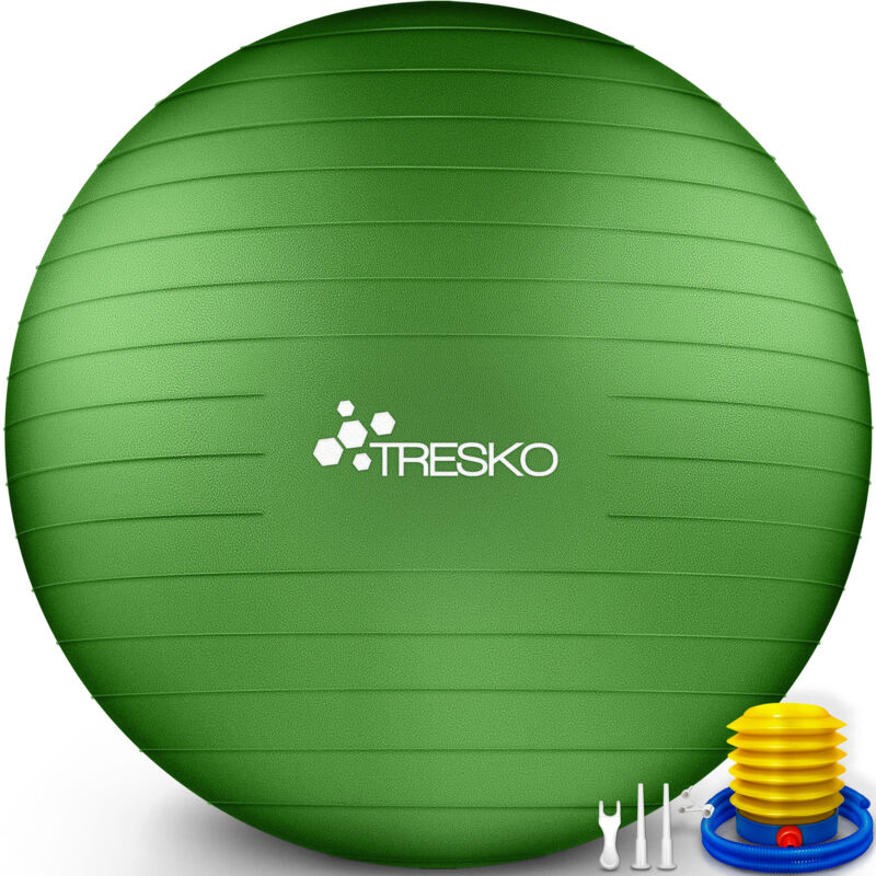 TRESKO Gymnastikball (Grün 65cm) mit Pumpe Fitnessball Yogaball Sitzball Sportball Pilates Ball Sportball
