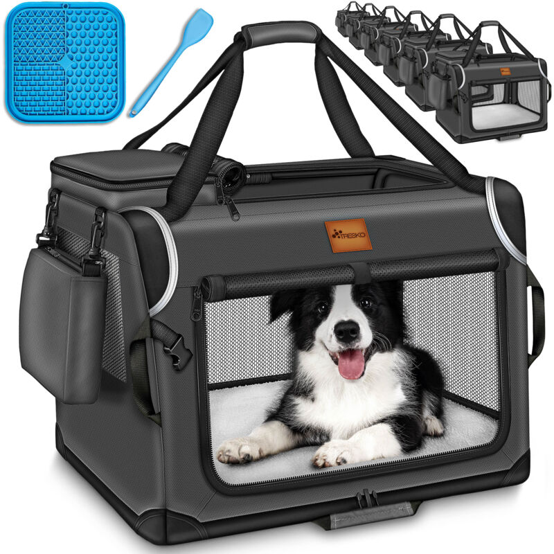 Hundebox faltbar Anthrazit xxl 92x63x63cm inkl. Leckmatte, Spatel & Reflektoren Transportbox für Hunde und Katzen Hundetransportbox für kleine &