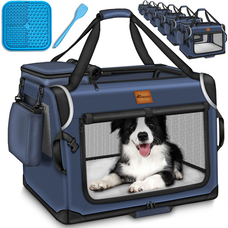 Hundebox faltbar Navyblau (s 50x34x34cm) inkl. Leckmatte, Spatel & Reflektoren Transportbox für Hunde und Katzen Hundetransportbox für kleine & große