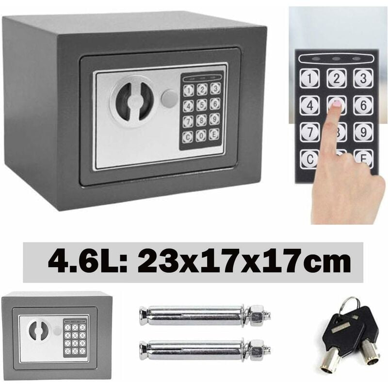 Dayplus - Tresor Klein Elektronischer Safe Minisafe Wandtresor Mini Tresor Stahlsafe Möbeltresor Wandsafe Elektronikschloss 2 Schlüssel -4.6L (Grau)