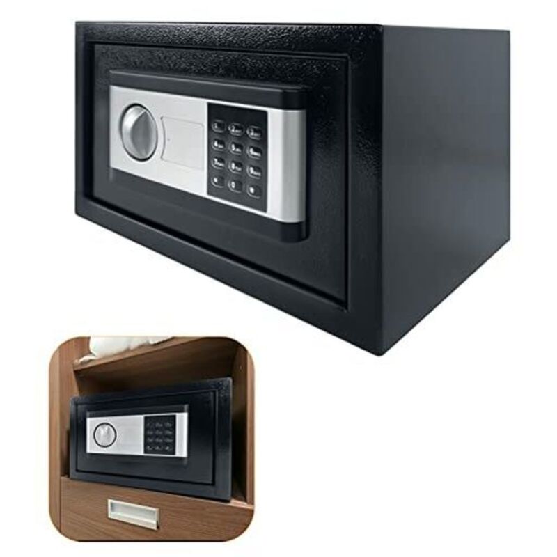 Tresor Safe Doppelstahlbolzen Möbeltresor, elektronischem Zahlenschloss, Tresor für zuhause mit 2 Notfall Tasten(35×25×25CM 22L Schwarz)