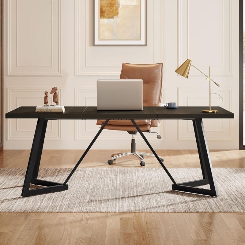 180cm großer Schreibtisch, moderner Computertisch mit Metallgestell, rechteckiger Laptop-Schreibtisch für das Büro zu Hause (schwarz) - Tribesigns