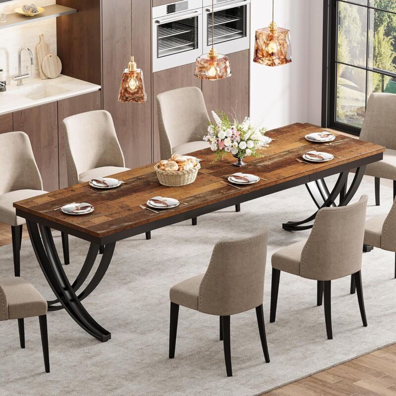 Tribesigns Esstisch, Industrieller Küchentisch für 6–8 Personen, Rechteckiger Esstisch mit Robusten Metallbeinen für Esszimmer, Küche, Wohnzimmer,