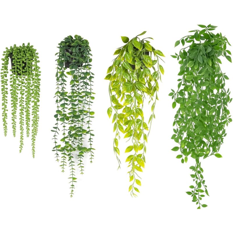 Trintion 4 Stück Künstliche Hängepflanzen mit Topf 50-80cm Kunstpflanzen Hängend wie Echt Kunstpflanzen Deko für Indoor Outdoor Balkon Wohnzimmer