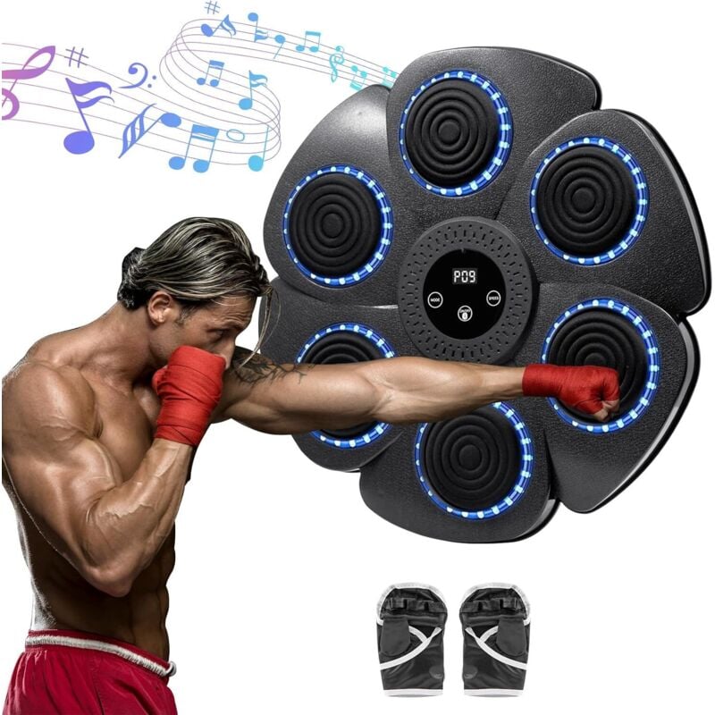 Trintion Music Boxing Machine - Wandmontage, Bluetooth, 9 Geschwindigkeitsmodi, inkl. Boxhandschuhe - Fitnessgerät für Kinder und Erwachsene (Schwarz)