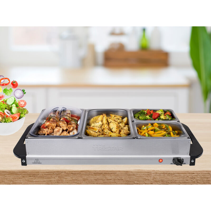 Tristar - Elektro 2in1 Buffetwärmer & Wärmeplatte - Edelstahl Chafing Dish, 2x 2,4+2x 1Ltr