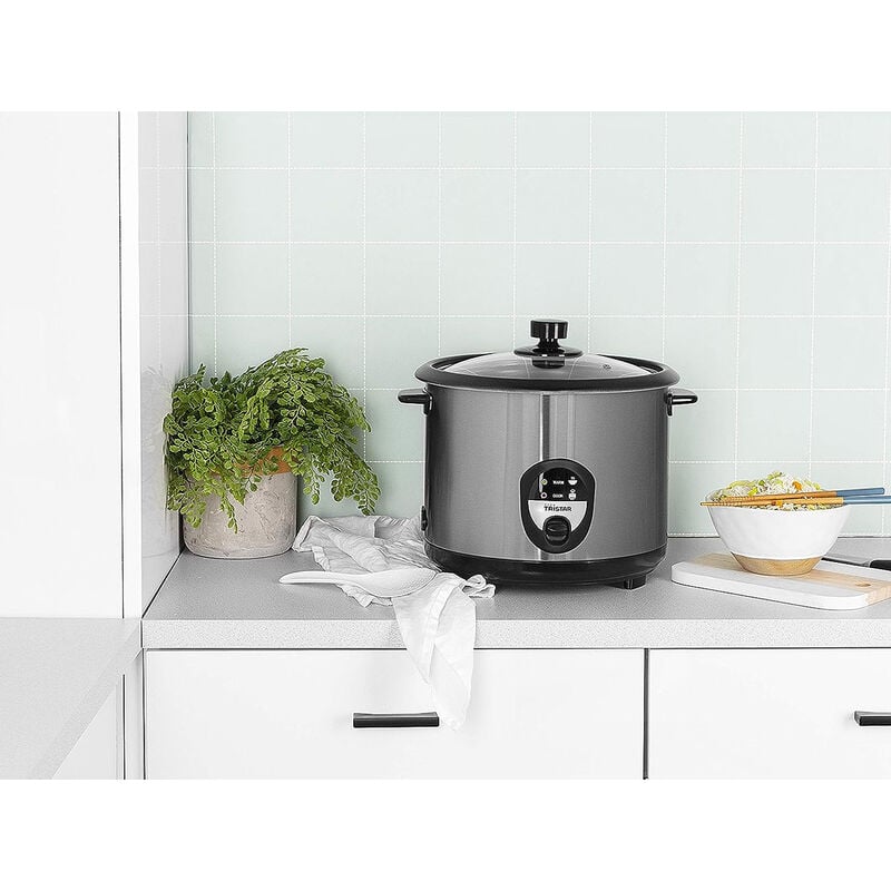 Tristar - Elektrischer Reiskocher Edelstahl 2,2 Liter, Warmhaltefunktion - 900 Watt