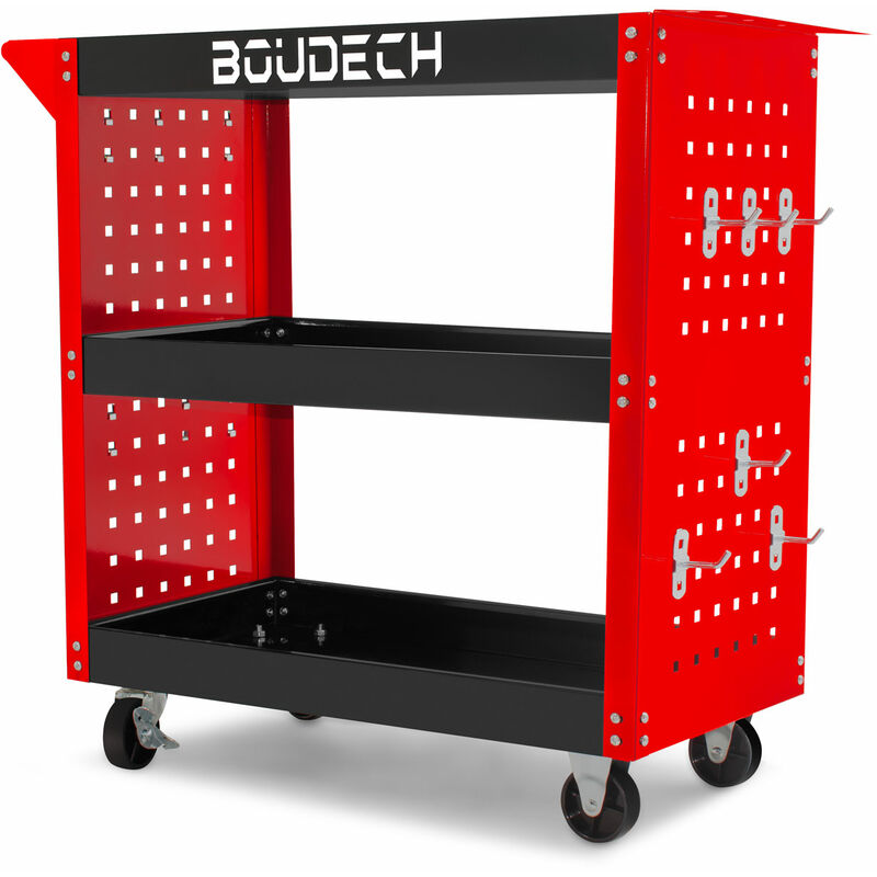 Troller - Werkstattwagen auf Rollen, mit 3 Fachb�den, Seitenlochplatten und 12 Haken, Arbeitsfl�che mit rutschfester Matte