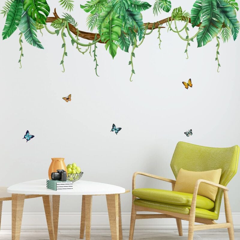 Tropische Pflanzen Wandaufkleber, grüner Wandaufkleber, große Blätter, diy grüner Wandaufkleber, tropische Pflanzen Wandaufkleber