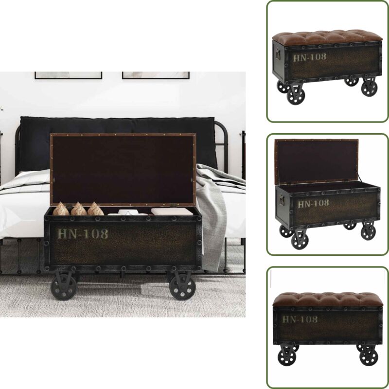 Aufbewahrungsbank Massivholz Kunstleder 80,5x41x50 cm - Aufbewahrungsbank - Reisekoffer Design - Vintage Möbel - Holzbank - Polstersitz