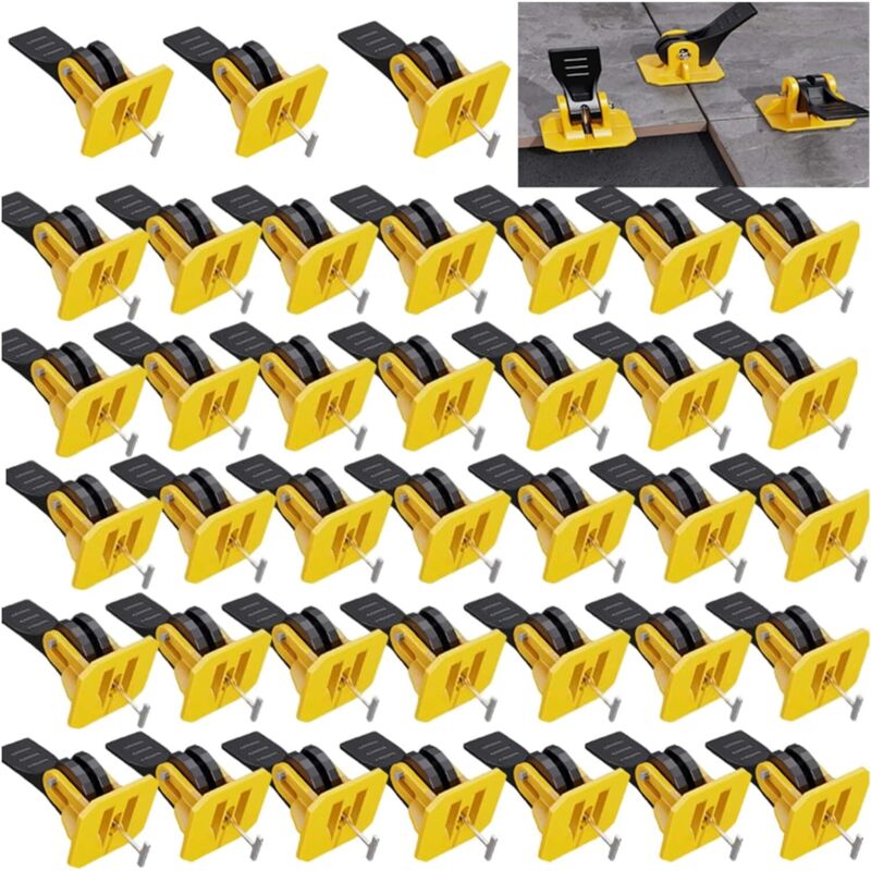 (Gelb 50 Teile) Fliesen-Nivellierset, Fliesen-Nivelliersystem, Fliesen-Nivelliersystem, Nivelliersystem, 50 Nivelliersteuerungen + 50 Stahlnadeln