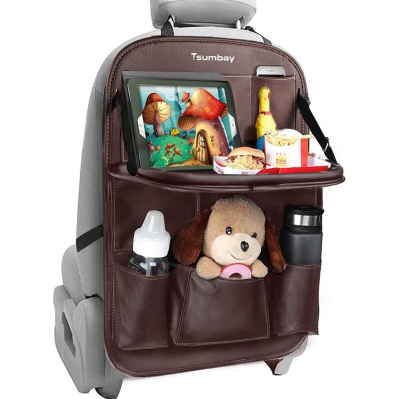ZVD - Tsumbay Car Organizer, Car Seat Back Protector, Waterproof Kick Mats with Dining Table, Multi-Pockets for Car Storage, 1PC / Brown