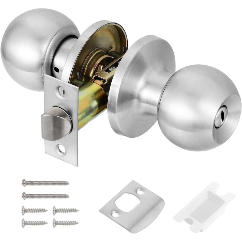 Türknauf-Set, Durchgangsknöpfe, Innentürknauf-Set, Türknauf-Set mit Datenschutzhinweis, Runder Innentürgriff (Silber)