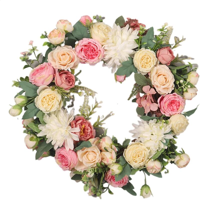 Türkranz Frühling, 40cm Valentinstagskranz Haustür, Künstliche Rosen Blumenkranz Deko, Valentinstag Hochzeit Deko