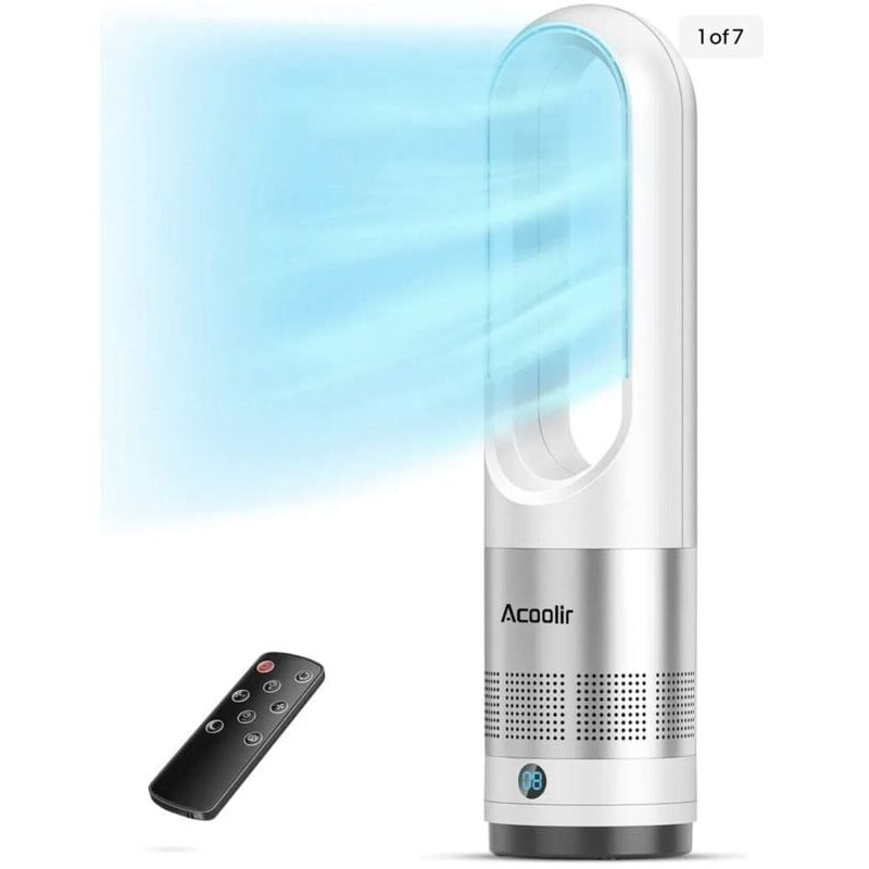 Mumu - Turmventilator, 18-Zoll-Lüfter ohne Flügel mit Fernbedienung, LED-Anzeige mit automatischer Abschaltung, 8 Geschwindigkeiten